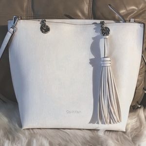 Calvin Klein Novelty Large White Tote NWT!